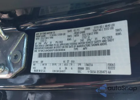 2015 Ford Escape Se from USA, damaged, VIN 1FMCU9G9XFUB36904